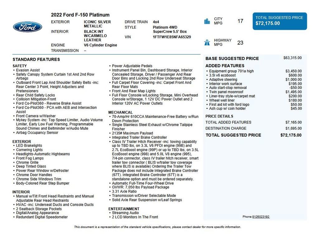 Used 2022 Ford F150 Platinum w/ Equipment Group 701A High image 53