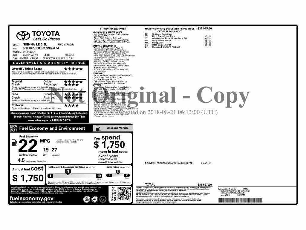 Used 2019 Toyota Sienna LE image 2