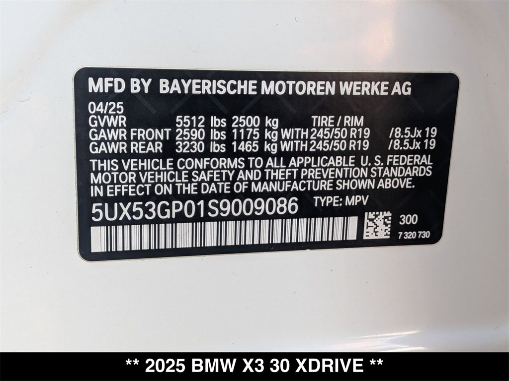 Used 2025 BMW X3 xDrive30i w/ Convenience Package image 30
