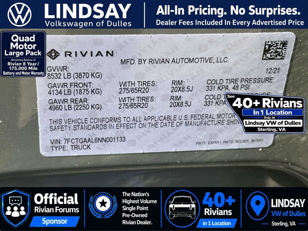 Used 2022 Rivian R1T Launch Edition AWD/4WD image 30