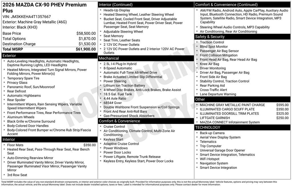 New 2026 MAZDA CX-90 Plug-In Hybrid w/ Premium Plus image 3