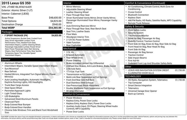 Used 2015 Lexus GS 350 w/ F Sport Package image 10
