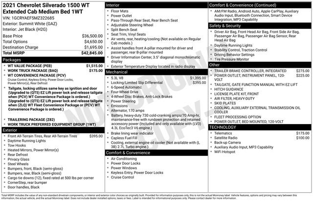 Used 2021 Chevrolet Silverado 1500 W/T w/ WT Value Package AWD/4WD image 30