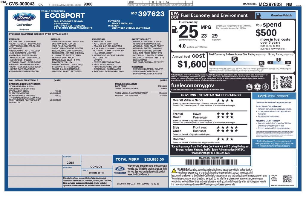 Used 2021 Ford EcoSport SE w/ SE Appearance Package