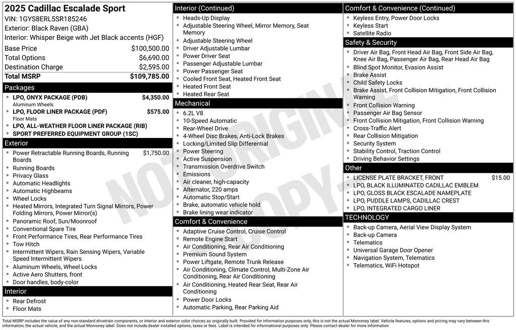 Certified 2025 Cadillac Escalade Sport w/ LPO, ONYX Package RWD image 46
