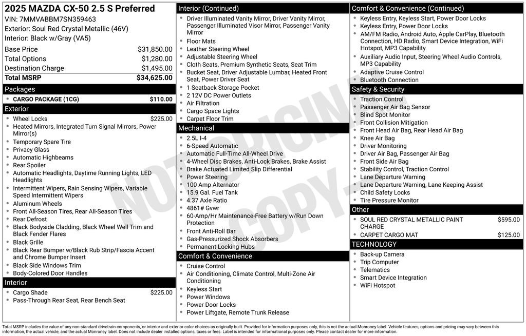 Used 2025 MAZDA CX-50 AWD 2.5 S w/ Cargo Package image 9