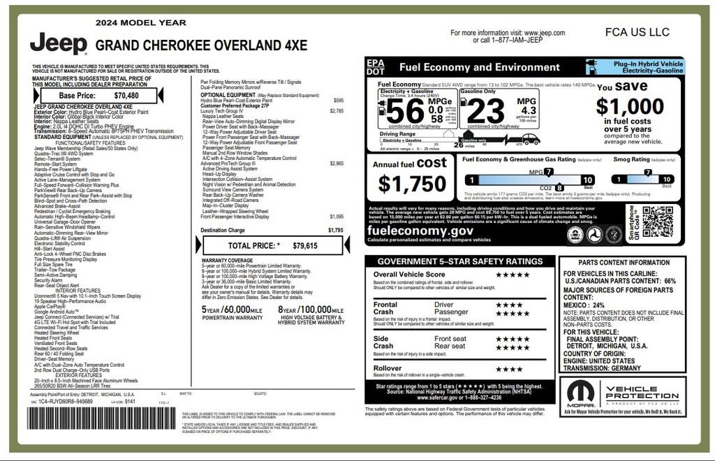 Used 2024 Jeep Grand Cherokee Overland w/ Advanced Protech Group III AWD/4WD image 3