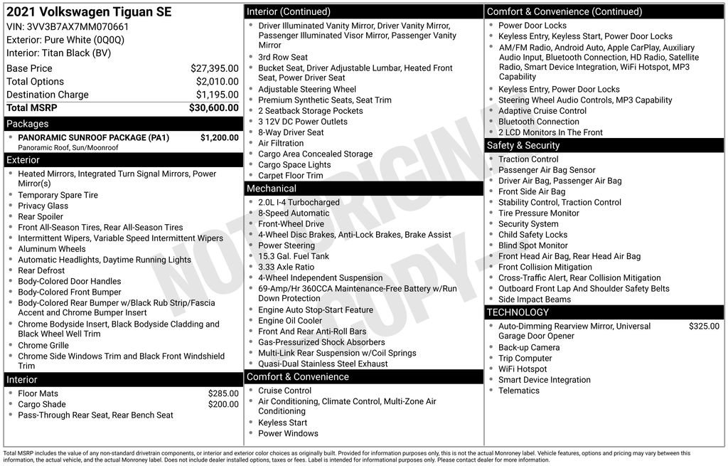 Used 2021 Volkswagen Tiguan SE w/ Panoramic Sunroof Package image 29