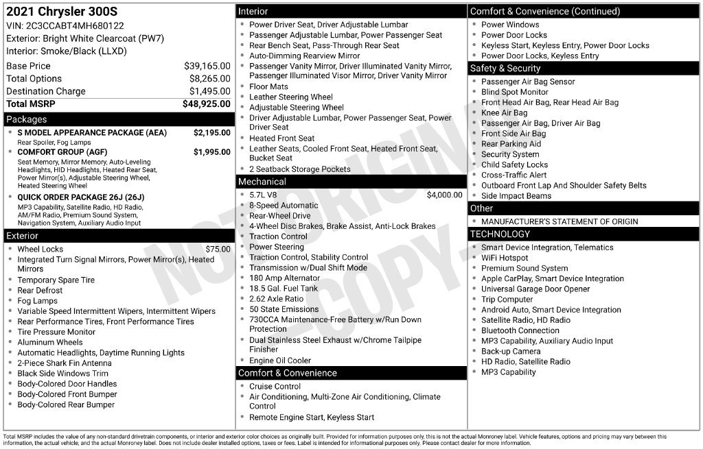 Certified 2021 Chrysler 300 S w/ S Model Appearance Package RWD image 40