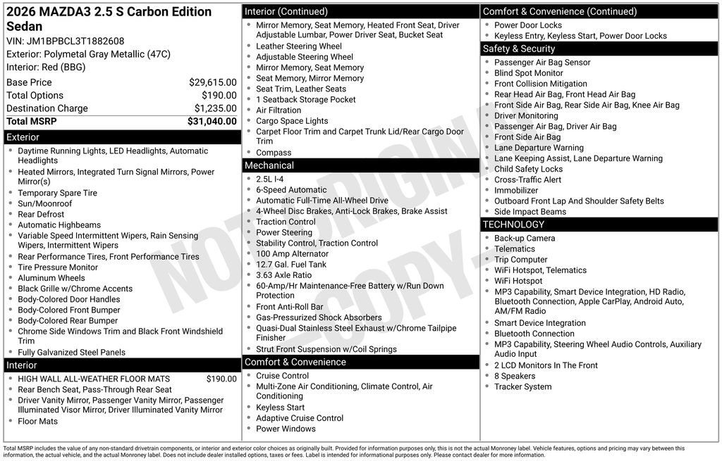 New 2026 MAZDA MAZDA3 Carbon AWD/4WD image 29