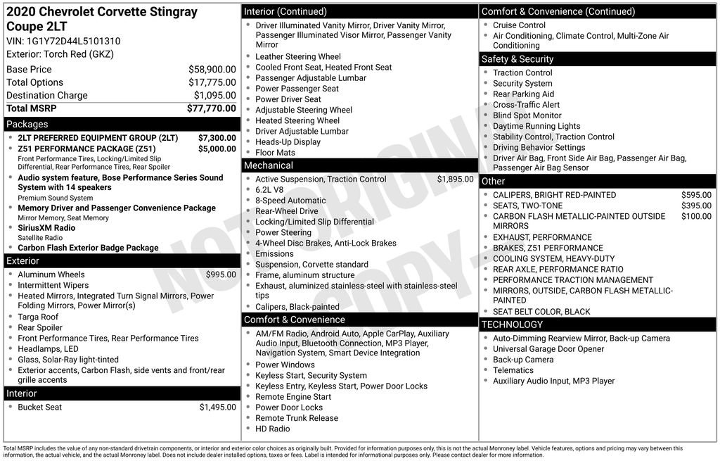 Used 2020 Chevrolet Corvette Stingray Preferred Cpe w/ 2LT Preferred Equipment Group image 10