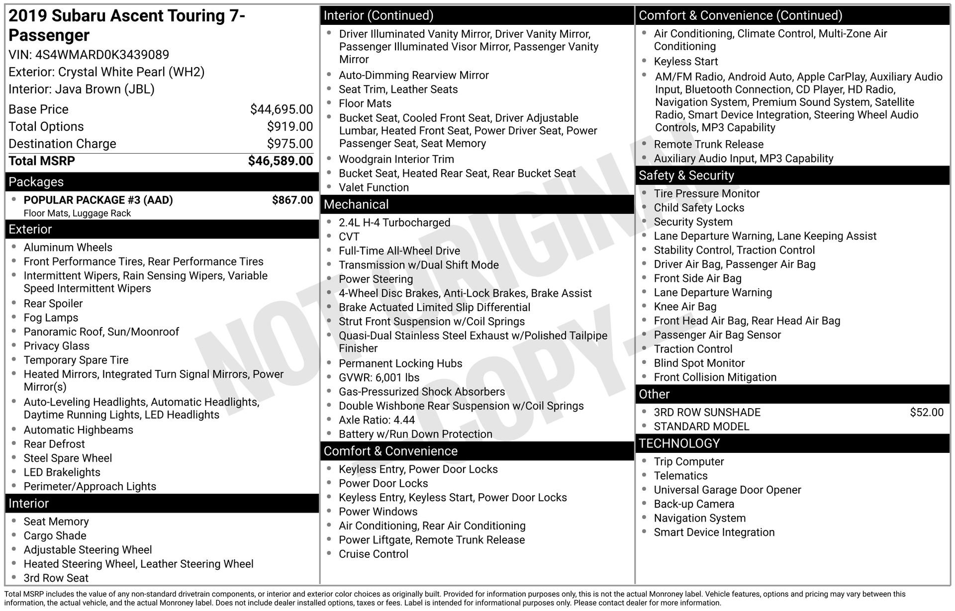 Used 2019 Subaru Ascent Touring w/ Popular Package #3 image 3