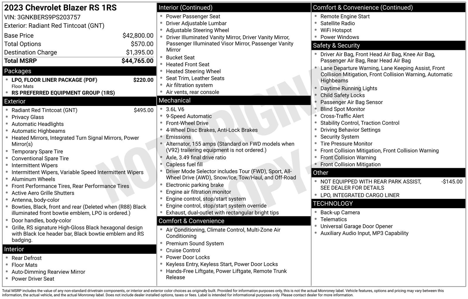 Used 2023 Chevrolet Blazer RS w/ LPO, Floor Liner Package FWD image 33