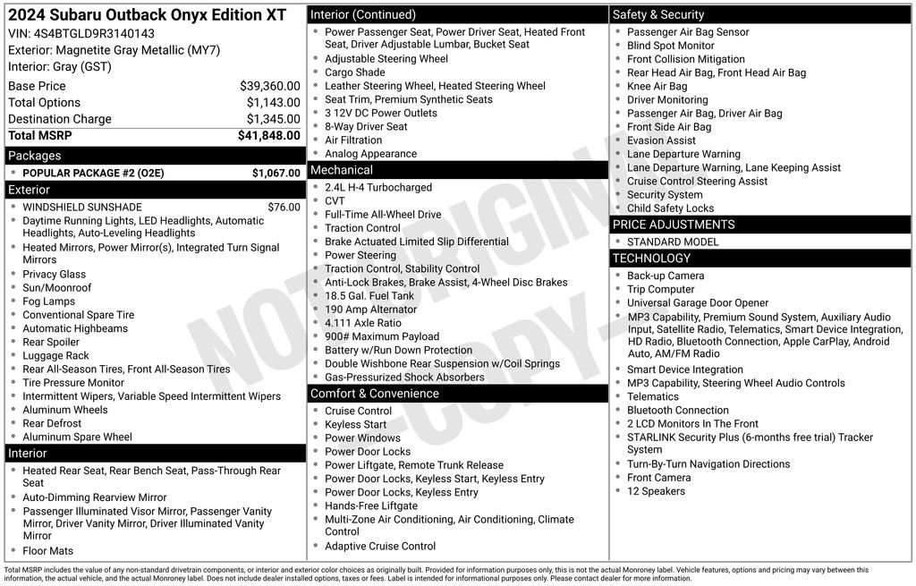 Certified 2024 Subaru Outback Onyx Edition XT w/ Popular Package #2 AWD/4WD image 44