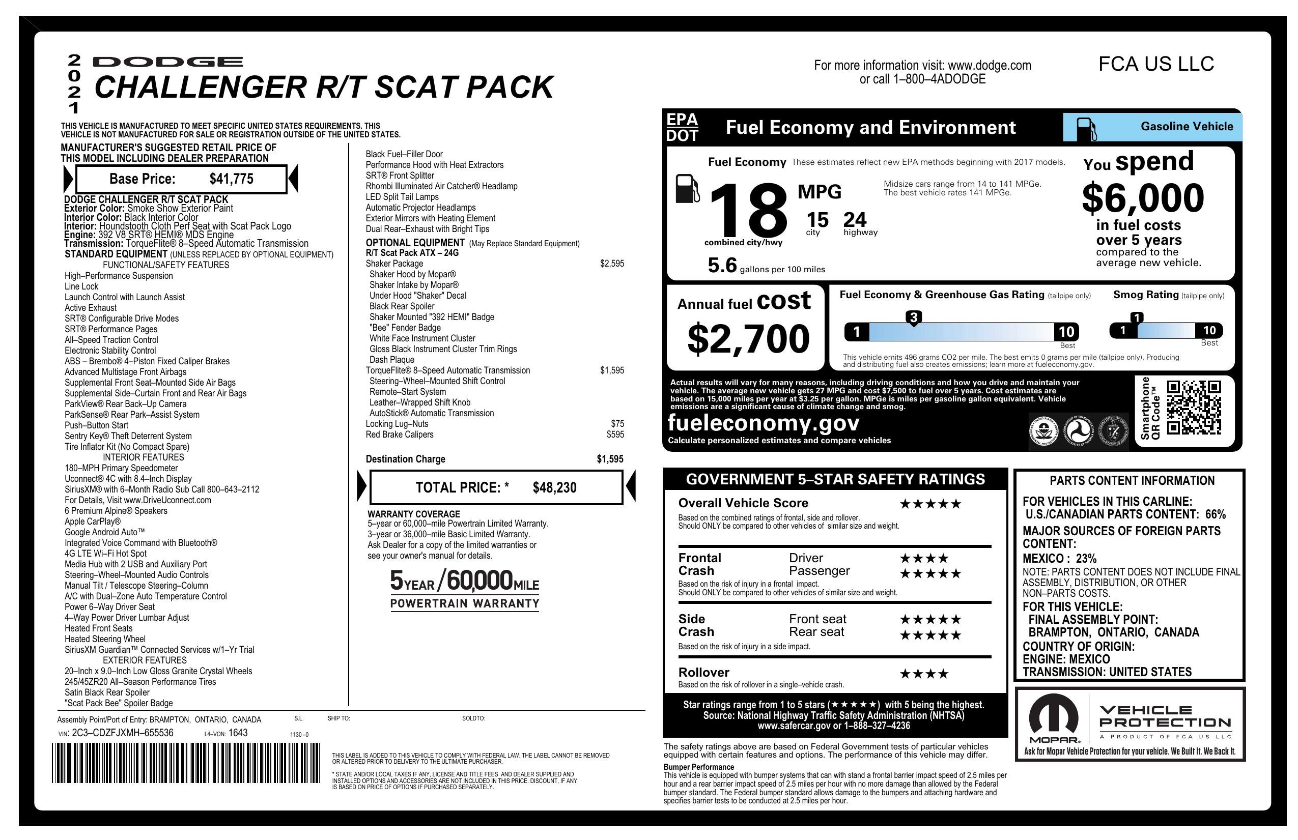 Used 2021 Dodge Challenger R/T Scat Pack w/ Shaker Package RWD image 3