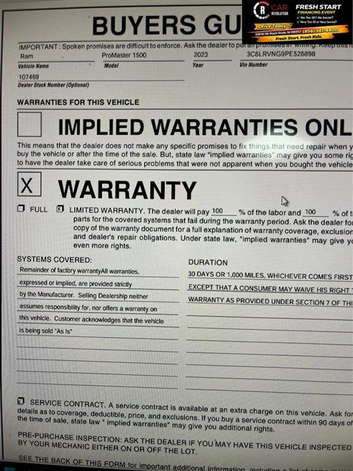 Used 2023 RAM ProMaster 1500 w/ Convenience Group image 12