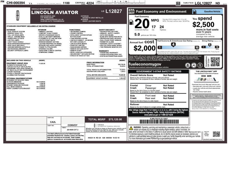 Used 2020 Lincoln Aviator Reserve w/ Equipment Group 202A image 54