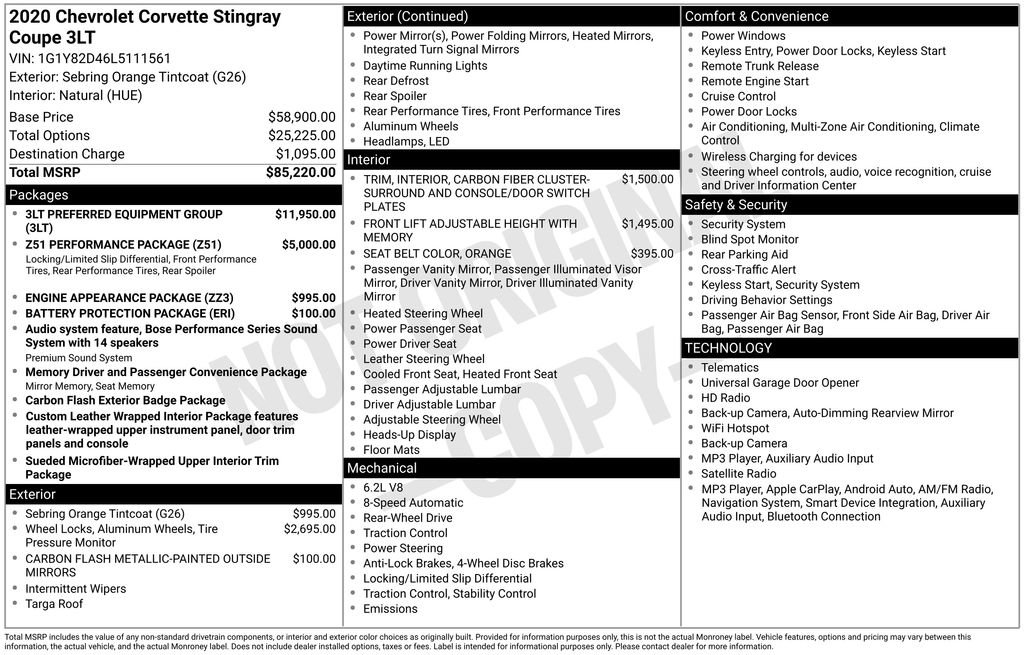 Used 2020 Chevrolet Corvette Stingray Premium Cpe w/ 3LT Preferred Equipment Group RWD image 15