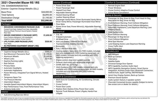 Certified 2021 Chevrolet Blazer RS w/ Enhanced Convenience Package AWD/4WD image 6