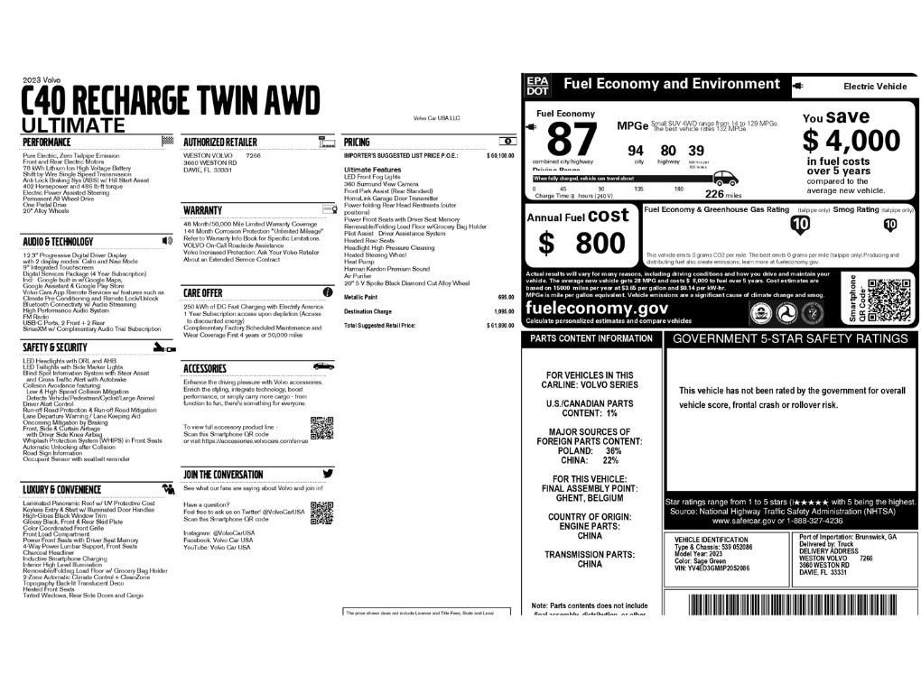 Used 2023 Volvo C40 P8 Recharge Ultimate AWD/4WD image 2