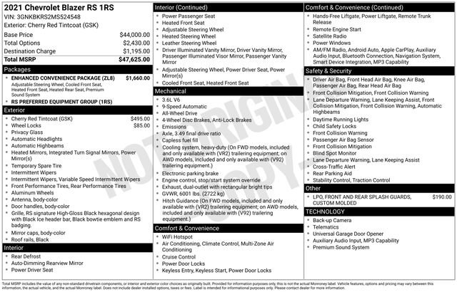 Used 2021 Chevrolet Blazer RS w/ Enhanced Convenience Package image 29