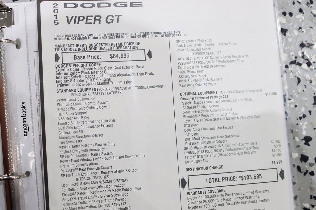 Used 2015 Dodge Viper w/ Quick Order Package 22J GT image 2