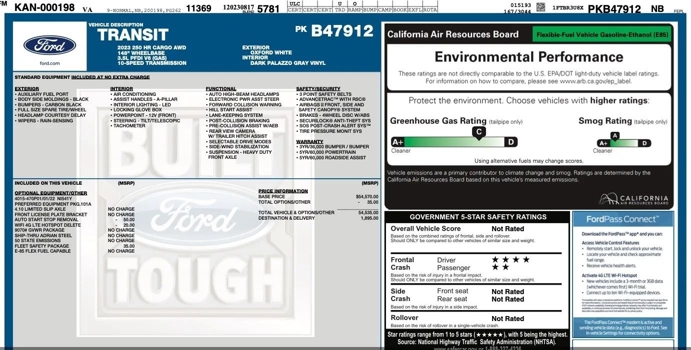 Used 2023 Ford Transit 250 148 High Roof Extended AWD w/ Fleet Safety Package image 2