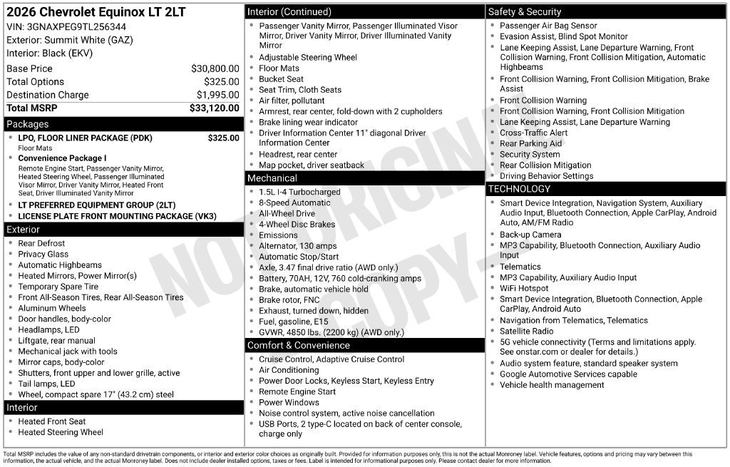 Certified 2026 Chevrolet Equinox LT w/ LPO, Floor Liner Package AWD/4WD image 29