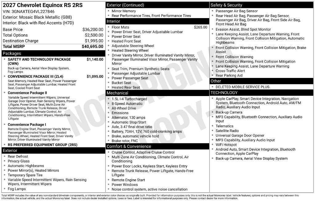 New 2027 Chevrolet Equinox RS w/ Safety and Technology Package AWD/4WD image 4