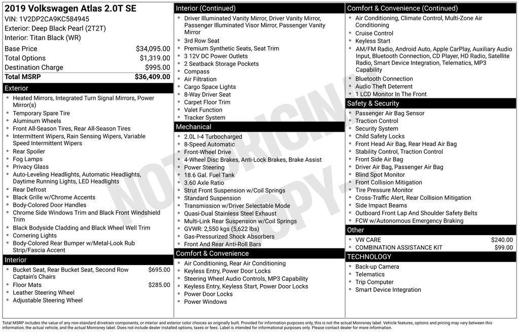 Used 2019 Volkswagen Atlas SE FWD image 3