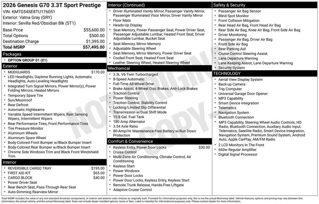 New 2026 Genesis G70 3.3T Sport Prestige AWD/4WD image 4