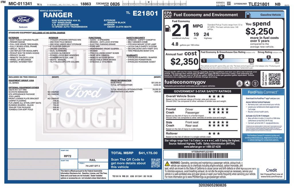 New 2026 Ford Ranger XL w/ Trailer Tow Package AWD/4WD image 43