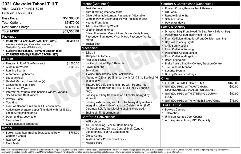 Used 2021 Chevrolet Tahoe LT w/ Rear Media and Nav Package RWD image 38