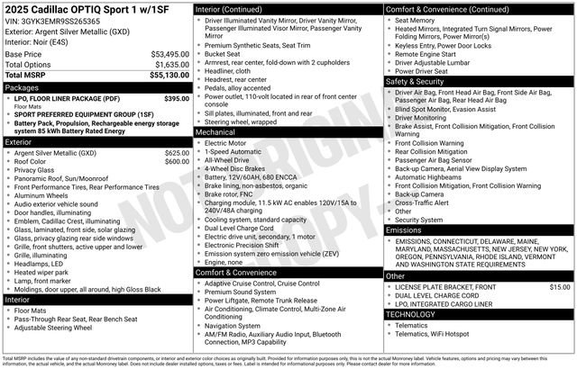 New 2025 Cadillac Optiq Sport 1 w/ LPO, Floor Liner Package image 1
