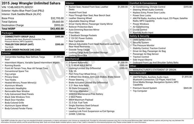 Used 2015 Jeep Wrangler Unlimited Sahara w/ Connectivity Group image 28