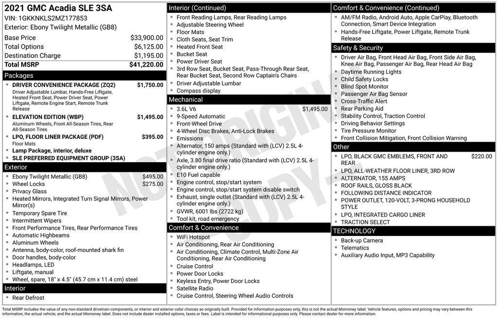 Certified 2021 GMC Acadia SLE w/ Driver Convenience Package image 10