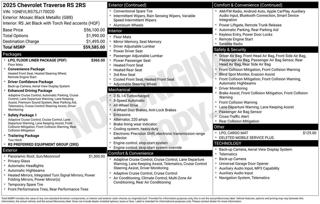 Used 2025 Chevrolet Traverse RS w/ LPO, Floor Liner Package AWD/4WD image 11