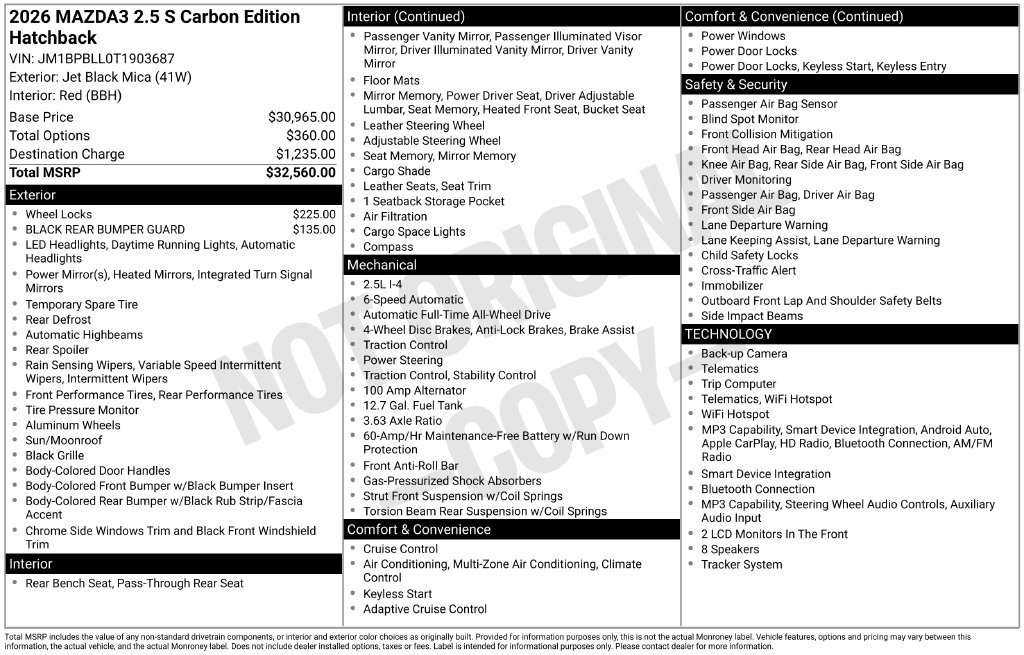 New 2026 MAZDA MAZDA3 Carbon AWD/4WD image 3