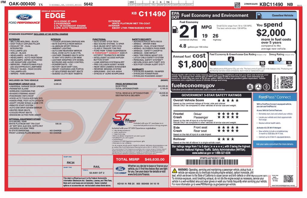 Used 2019 Ford Edge ST w/ Equipment Group 401A AWD/4WD image 6