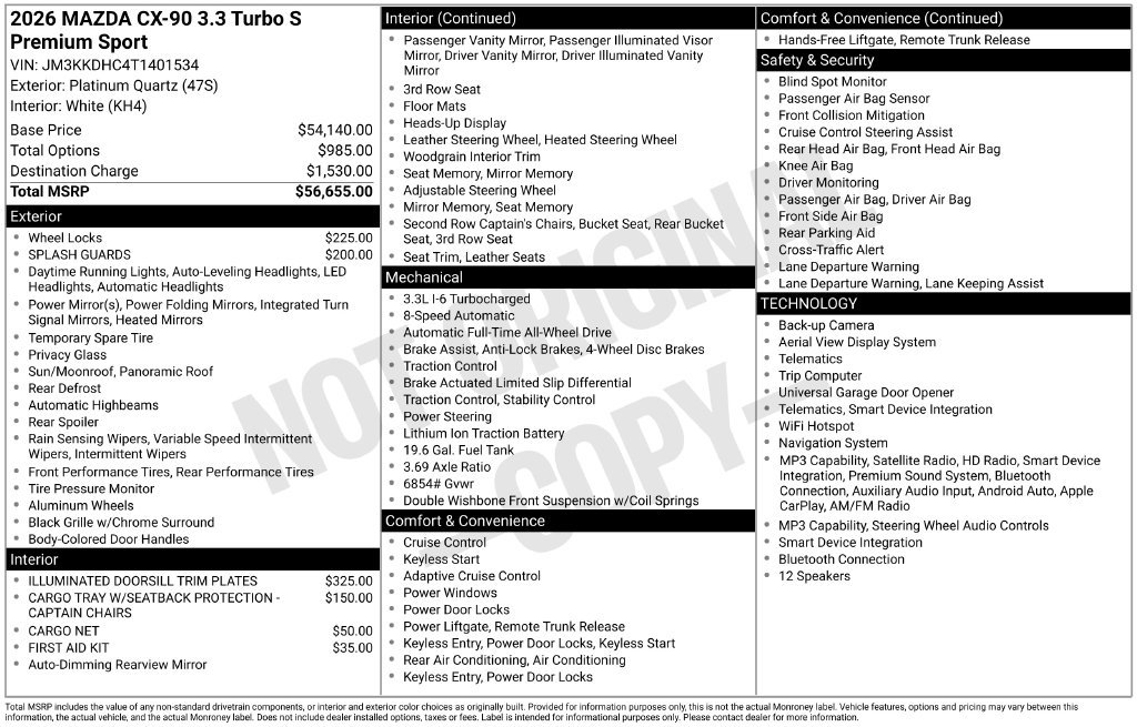 New 2026 MAZDA CX-90 3.3 Turbo S w/ Premium Package AWD/4WD image 4