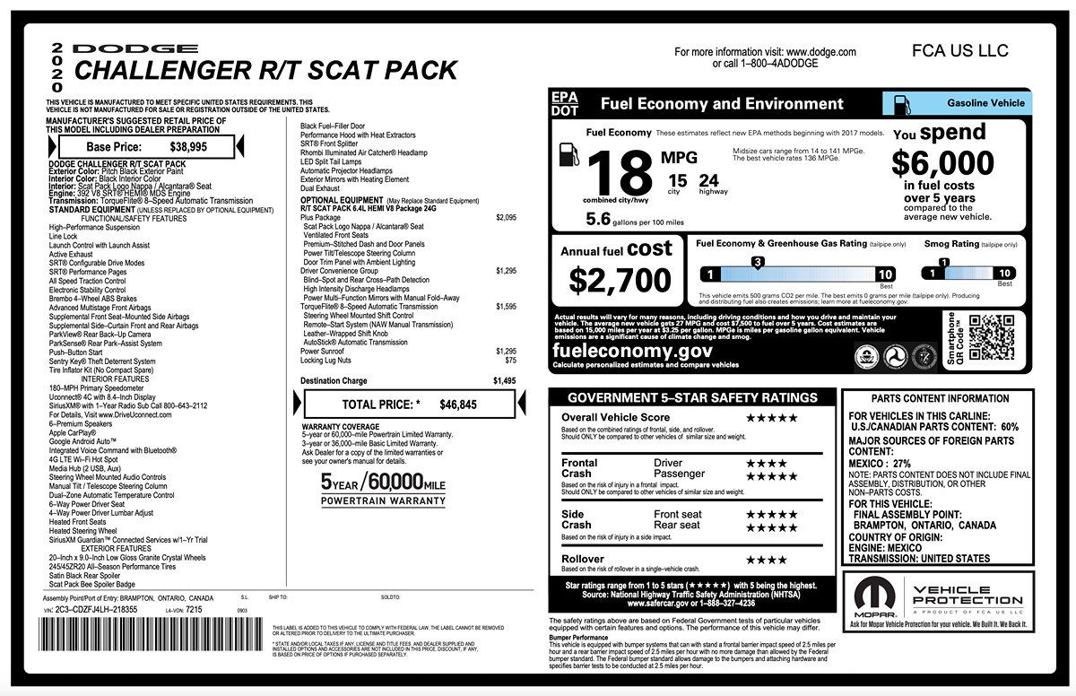Used 2020 Dodge Challenger R/T Scat Pack w/ Plus Package RWD image 2