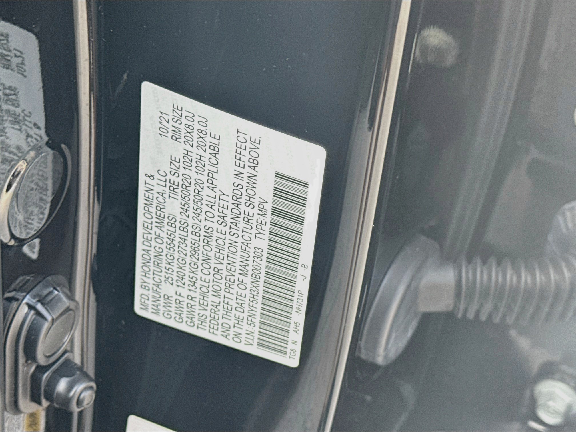 Certified 2022 Honda Pilot Sport image 37
