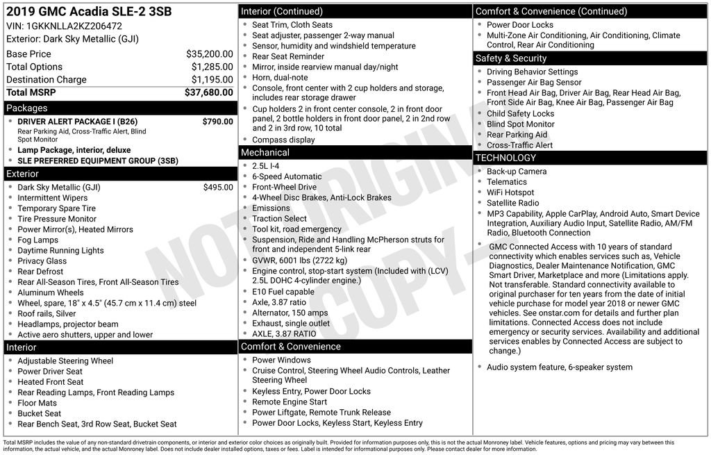 Used 2019 GMC Acadia SLE w/ Driver Alert Package I FWD image 16
