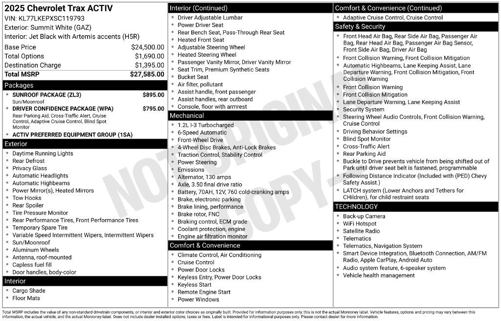 Used 2025 Chevrolet Trax ACTIV w/ Sunroof Package FWD image 6