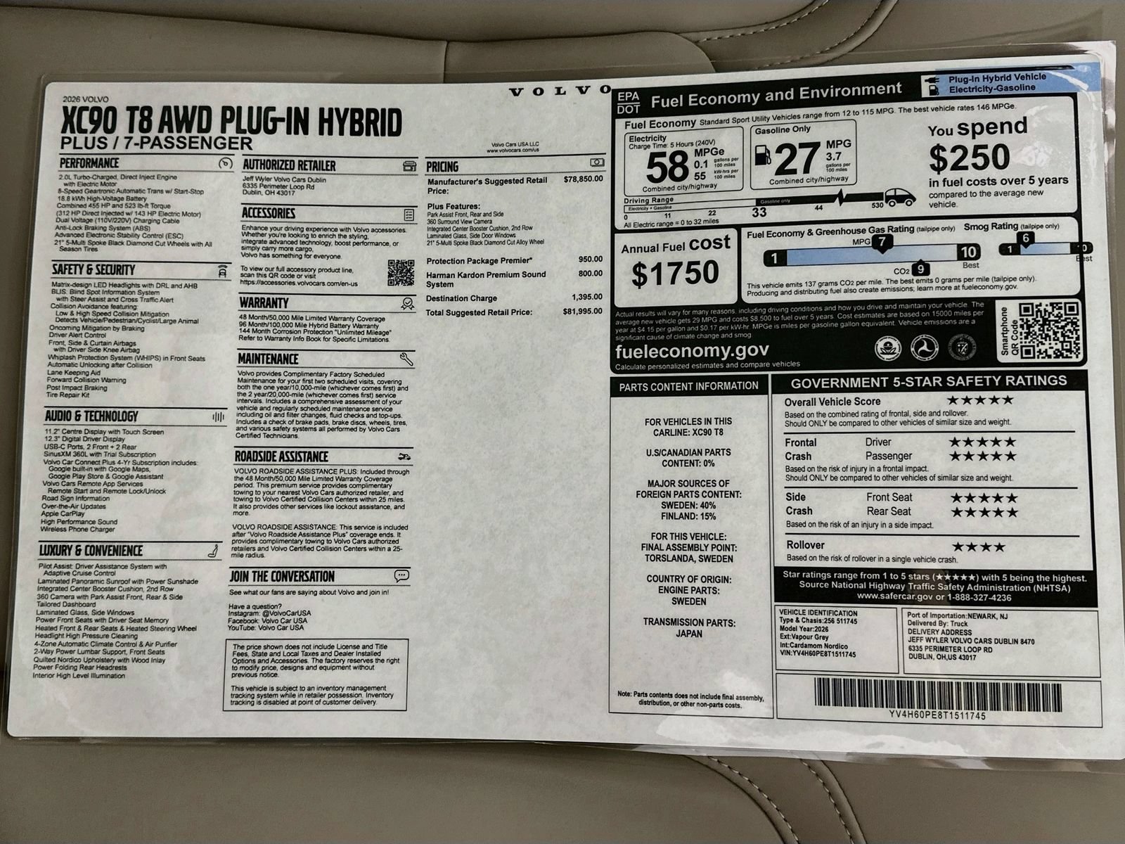 New 2026 Volvo XC90 T8 Plus w/ Protection Package Premier AWD/4WD image 47
