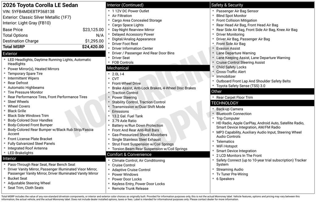 Certified 2026 Toyota Corolla LE FWD image 2