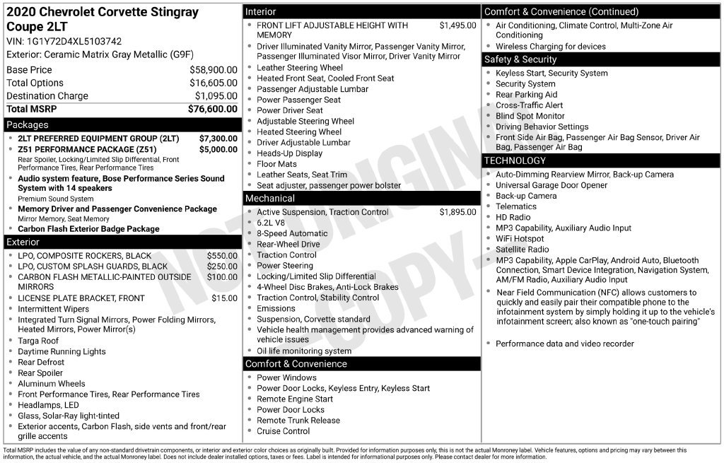 Used 2020 Chevrolet Corvette Stingray Preferred Cpe w/ 2LT Preferred Equipment Group RWD image 51