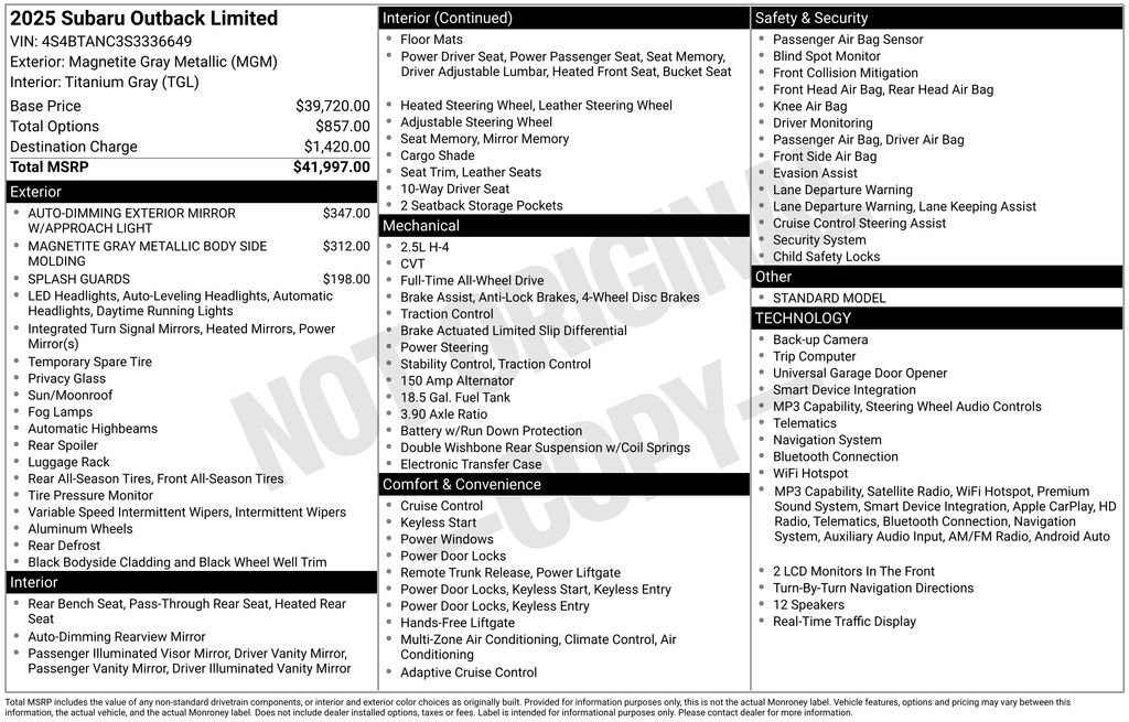 Certified 2025 Subaru Outback Limited AWD/4WD image 26