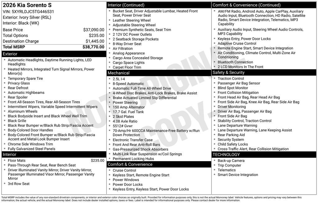 New 2026 Kia Sorento S image 6