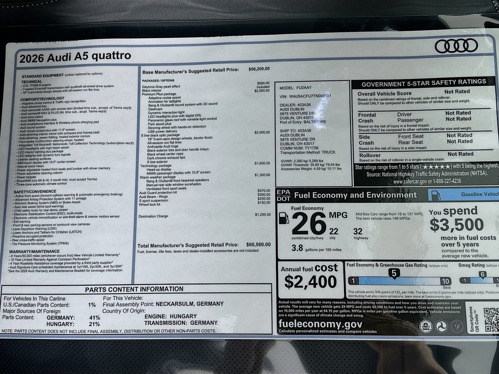 New 2026 Audi A5 2.0T Premium Plus AWD/4WD image 49